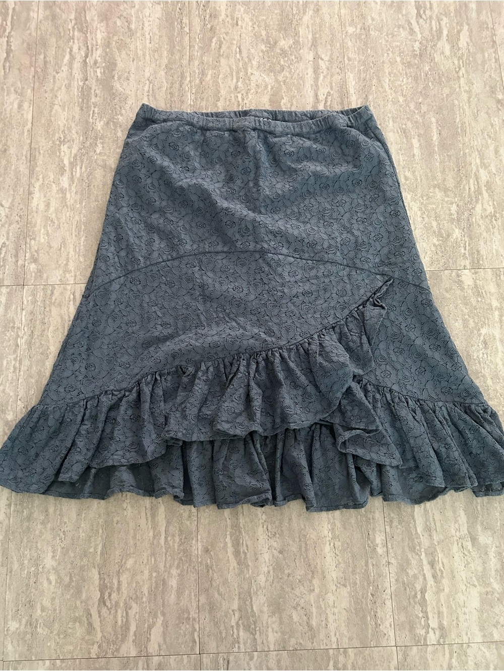 Ruffled Hem Midi Skirt in Slate Blue
